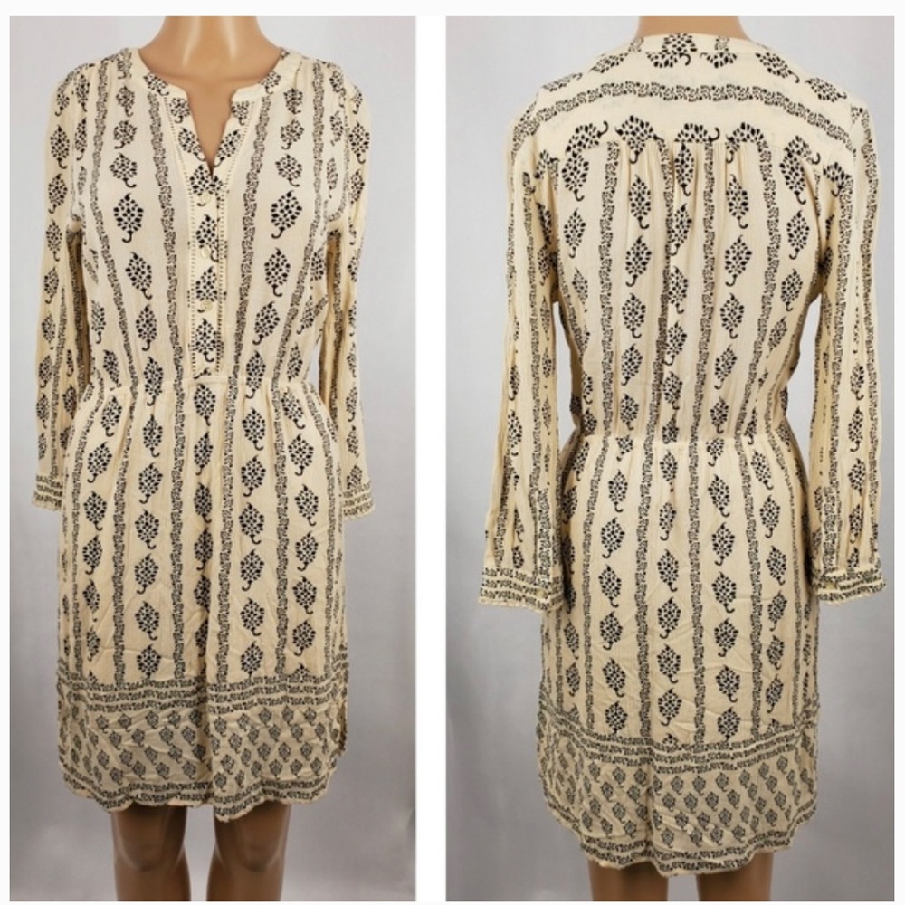 LOFT Black and Cream Tapestry Dress